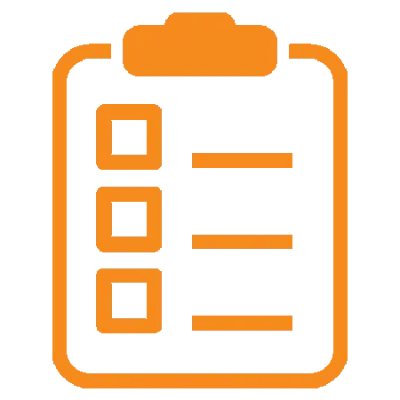 Orange clipboard icon with three checkboxes and lines representing a dental checklist or task list.