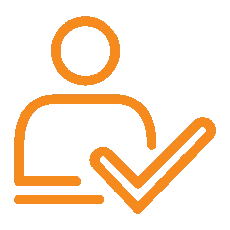 Person with checkmark symbol representing approved dental patient or verified customer satisfaction.