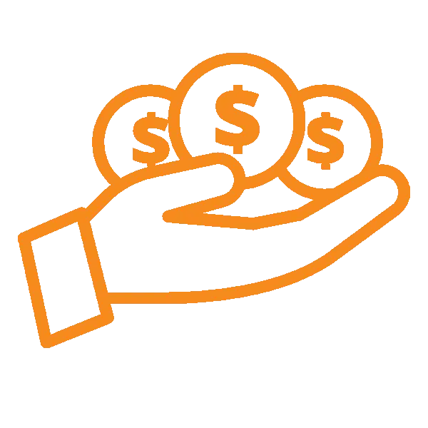 Hand holding three dollar coins with dollar signs, representing dental payment or financial services.